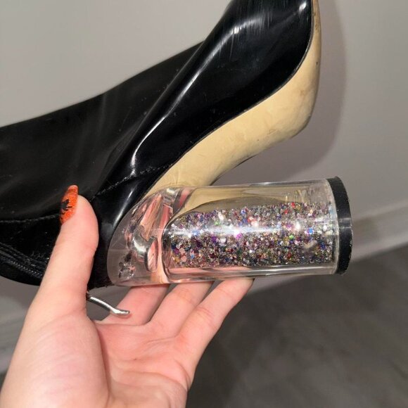 Public Desire Black Patent Glitter Sparkle Leather Heels - Picture 3 of 5